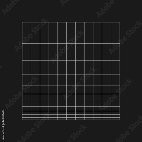 Digital cyber retro logarithmic grid. Retrofuturistic design element. Grid in cyberpunk 80s style. Rectangular geometry for poster, cover, merch in retrowave style. Vector