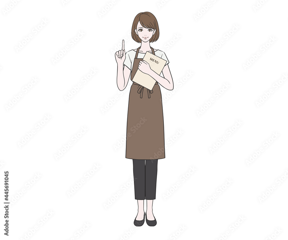 人差し指を立てるカフェ店員 人差し指を立てるカフェ店員