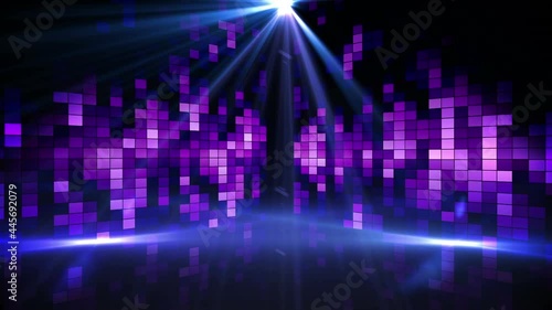 Animation of purple light trails, spotlights and purple graphic music equalizer photo