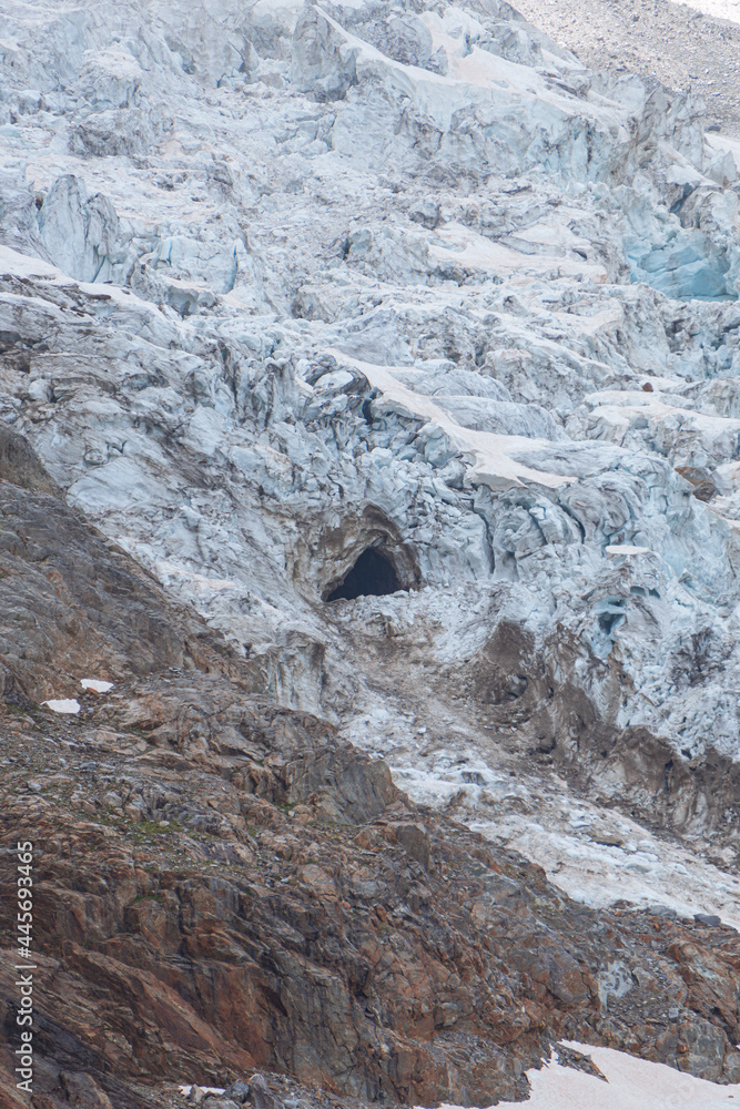 The belvedere glacier: one of the many Alpine glaciers of the Monte Rosa massif, near the town of Macugnaga, Italy - July 2021. The belvedere glacier: one of the many Alpine glaciers of the Monte Rosa massif, near the town of Macugnaga, Italy - July 2021.