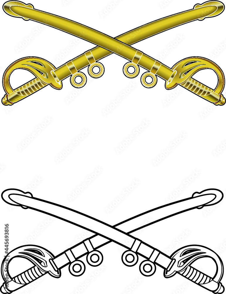military cavalry emblem with swords  - obrazy, fototapety, plakaty 