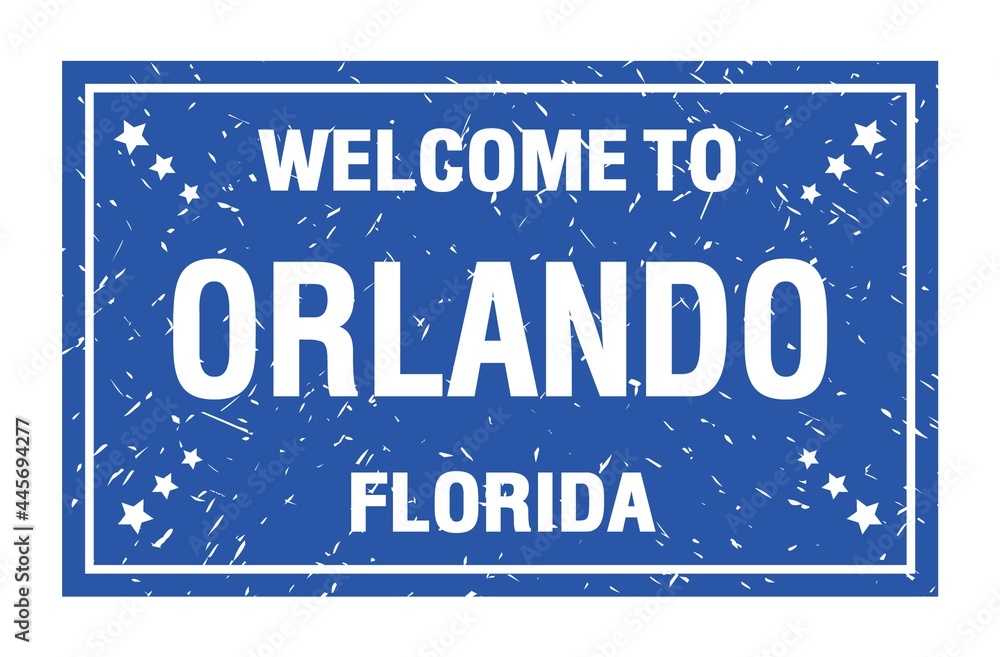 Fototapeta premium WELCOME TO ORLANDO - FLORIDA, words written on light blue rectangle stamp