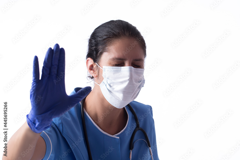 doctor with mask. Mask face. Stop virus. Hope. Help. Doctor. Female. Background. Studio photo doctor with mask. Mask face. Stop virus. Hope. Help. Doctor. Female. Background. Studio photo