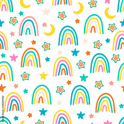 Baby nordic rainbow and stars seamless pattern