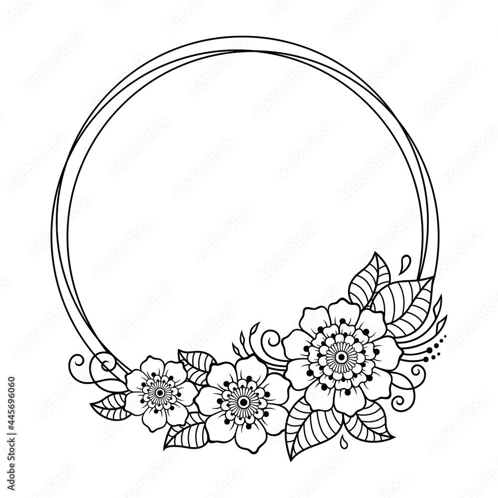 Frame in eastern tradition. Stylized with henna tattoos decorative pattern for decorating covers for book, notebook, casket, magazine, postcard and folder. Flower mandala in mehndi style. Frame in eastern tradition. Stylized with henna tattoos decorative pattern for decorating covers for book, notebook, casket, magazine, postcard and folder. Flower mandala in mehndi style.