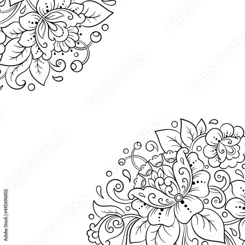 Stylized with henna tattoos decorative pattern for decorating covers for book, notebook, casket, magazine, postcard and folder. Flower in mehndi style. Frame in the eastern tradition.