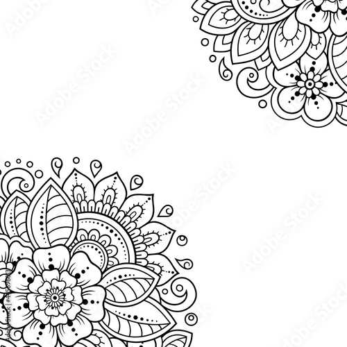 Stylized with henna tattoos decorative pattern for decorating covers for book, notebook, casket, magazine, postcard and folder. Flower in mehndi style. Frame in the eastern tradition.