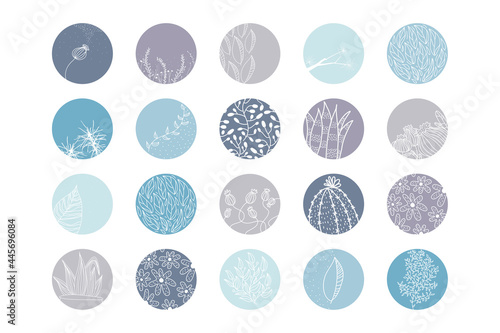 Highlight cover set, abstract floral botanical icons for social media. Vector illustration. watercolor design. Set of Instagram Story Highlights Covers Icons.