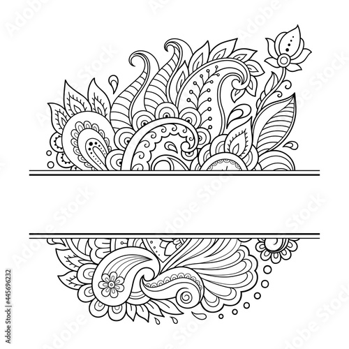 Frame in eastern tradition. Stylized with henna tattoos decorative pattern for decorating covers for book, notebook, casket, magazine, postcard and folder. Flower mandala in mehndi style.