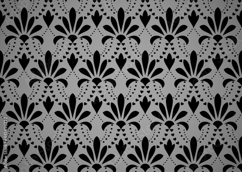 Flower geometric pattern. Seamless vector background. Black and gray ornament