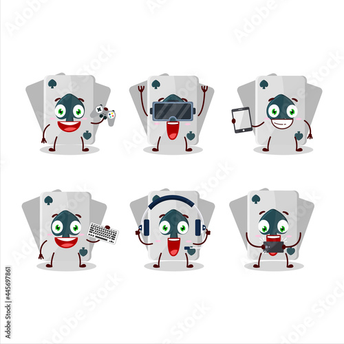 Remi card spade cartoon character are playing games with various cute emoticons