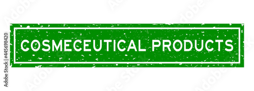 Grunge green cosmeceutical products word square rubber seal stamp on white background