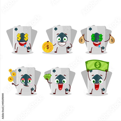Remi card spade cartoon character with cute emoticon bring money