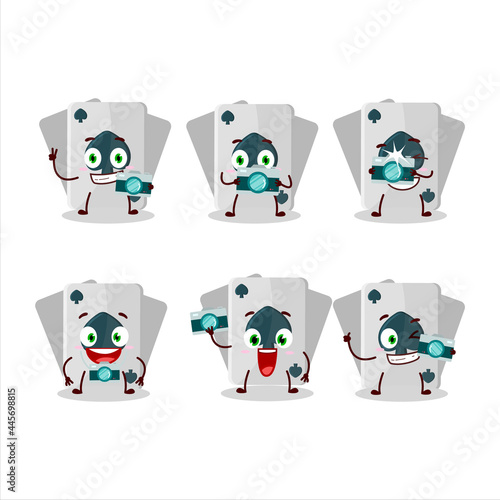 Photographer profession emoticon with remi card spade cartoon character