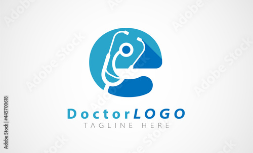 Initial E stethoscope doctor logo design inspiration