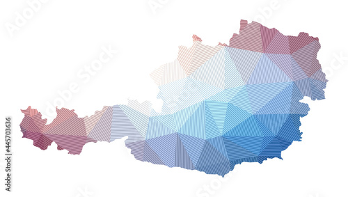 Map of Austria. Low poly illustration of the country. Geometric design with stripes. Technology, internet, network concept. Vector illustration.