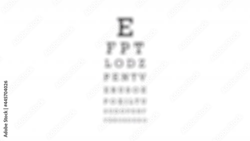 Point of view: a patient looking at an eye chart (a tool to check the eyesight), having a hard time focusing on the letters (blurry vision).
Point of view: a patient looking at an eye chart (a tool to check the eyesight), having a hard time focusing on the letters (blurry vision).