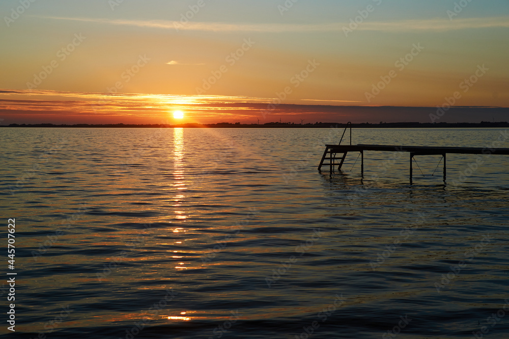 Peaceful sunset at Vadum Beach near Skive in Denmark  