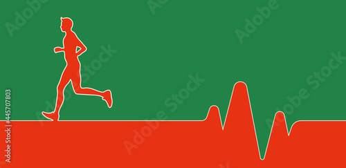 Creative illustration. Male athlete running on Heartbeat wave athletic track.