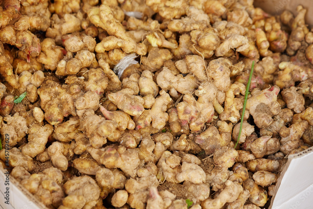 Ginger displayed in a traditional market 