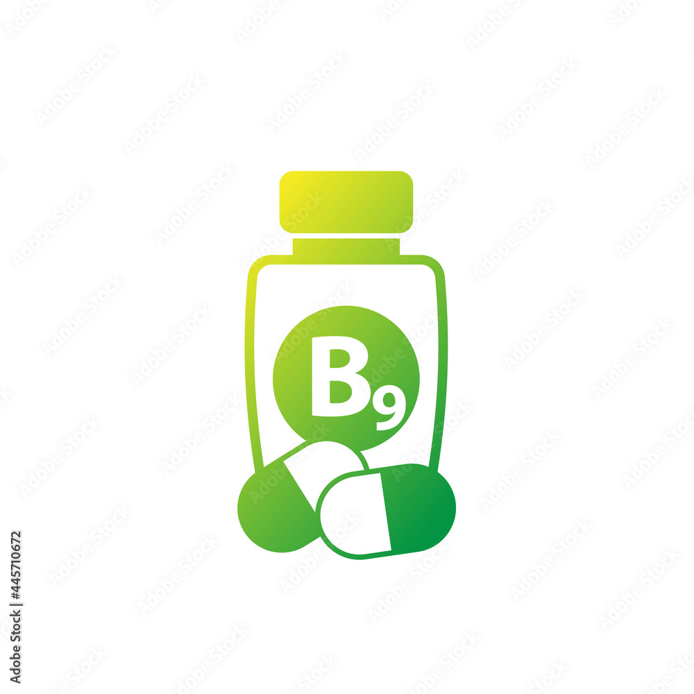 B9 vitamin, folate supplement vector icon B9 vitamin, folate supplement vector icon