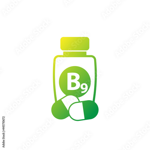 B9 vitamin, folate supplement vector icon