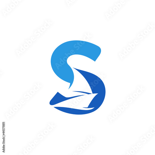 Letter S and Sail Boat icon. Logo design. Vector Illustration.