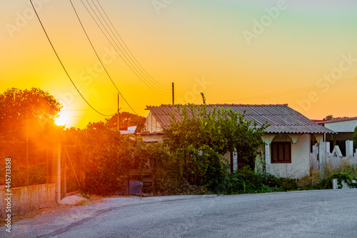 The most beautiful colorful sunset at Ialysos Beach Rhodes Greece.