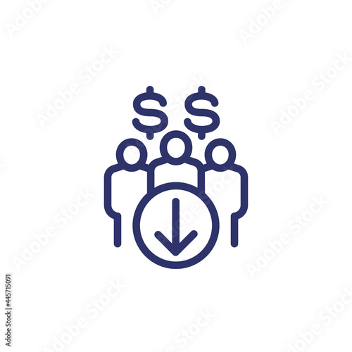 reduce labor costs line icon with workers, vector