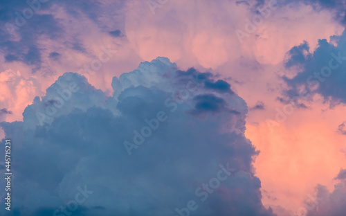 Stormy weather. Dramatic sunset sky with storm clouds. Colorful dramatic sky. © Vlajko611