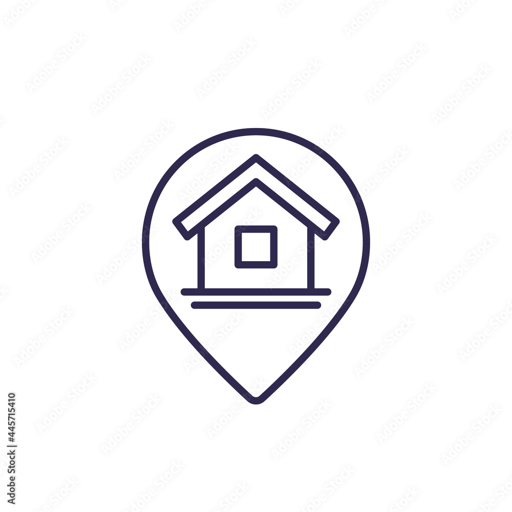 home, house and pin marker line icon home, house and pin marker line icon