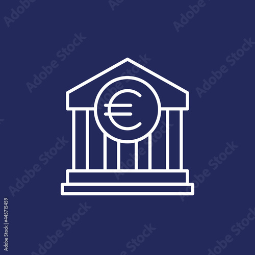bank building line icon with euro