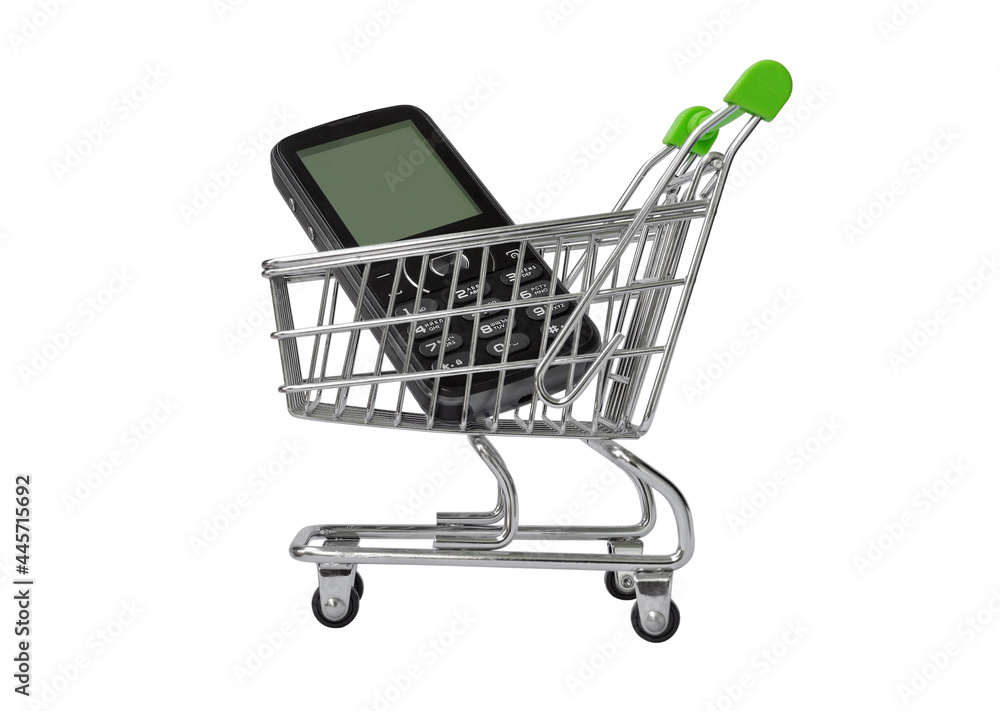 Cell phone in a shopping trolley Cell phone in a shopping trolley