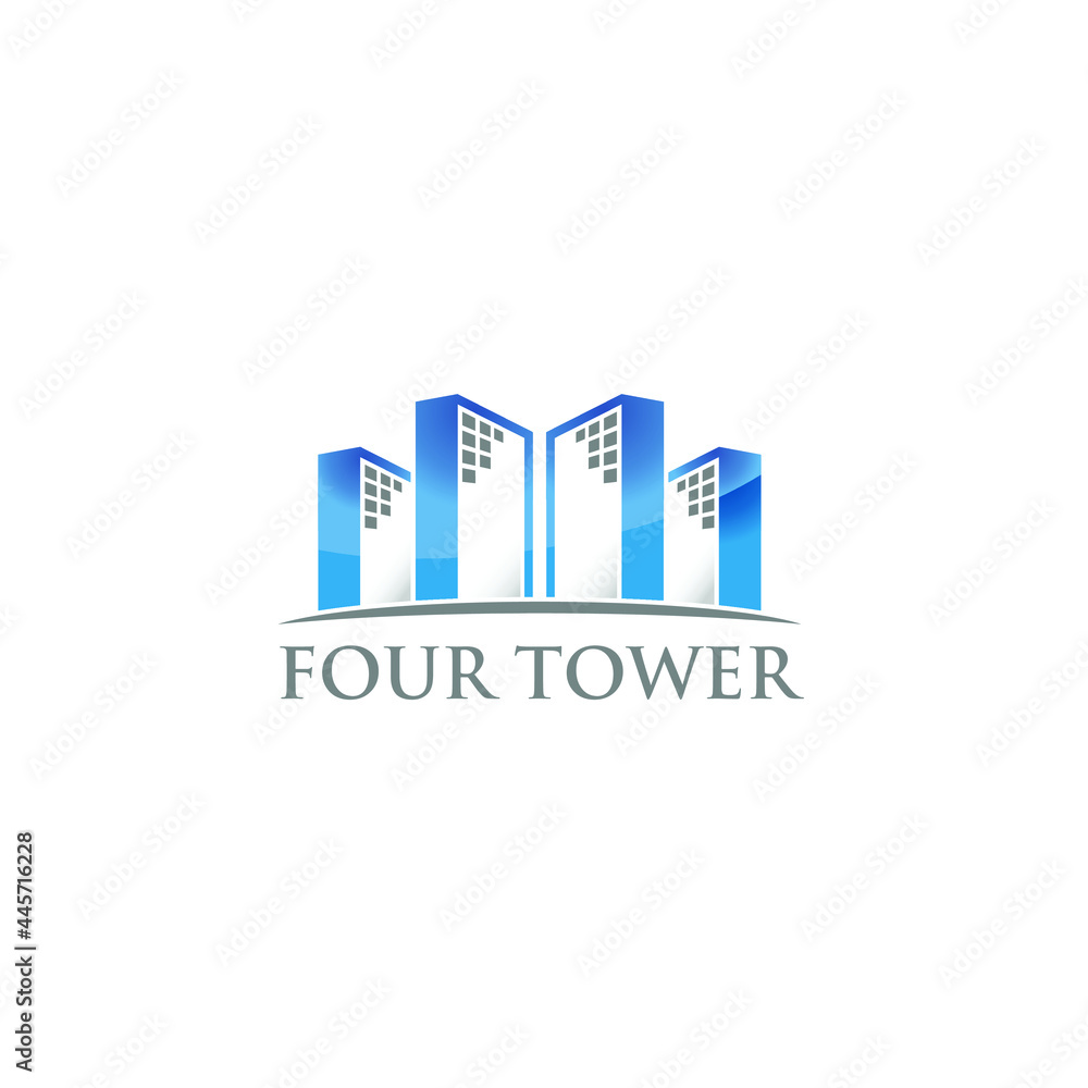 Four Tower Building icon. Apartment Logo design. Vector Illustration.