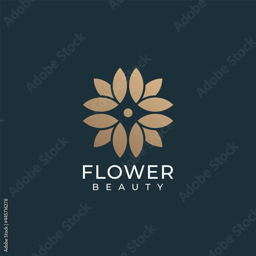Beauty golden flower logo floral spa feminine logo design. Logo can be used for icon, brand, identity, meditation, wedding, frame, minimalist, and health