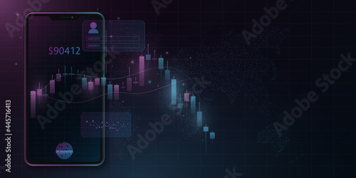 Modern smartphone with candlestick price pattern in the cryptocurrency market. World economy. User interface design. Vector business concept