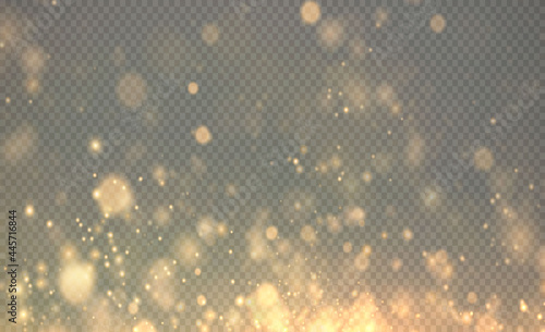 Gold dust PNG. Christmas background of shining gold dust Christmas glowing bokeh confetti and spark overlay texture for your design. Christmas effect for luxury greeting rich card. 