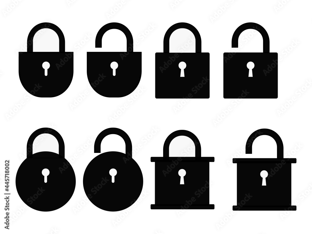 black padlock illustration vector set with various variations black padlock illustration vector set with various variations