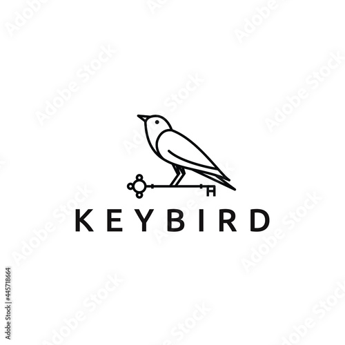 luxury elegance line art bird holding key logo for real estate or mortgage design vector illustration