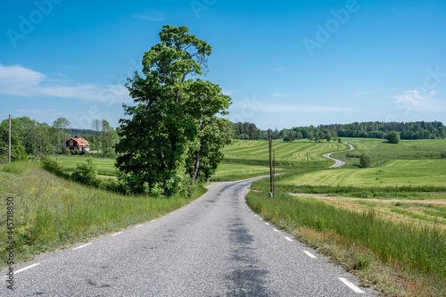 Winding road in the countryside of Södermanland during summer in Sweden photo