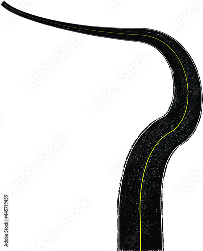 Grunge textured curved road . Retro design element .Distress vector texture .