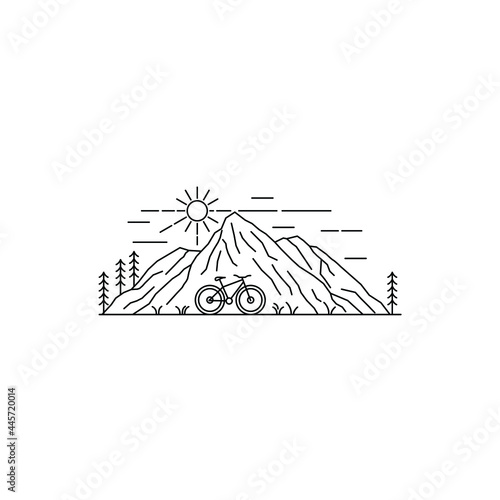 mountain landscape with gravel bike logo design vector illustration