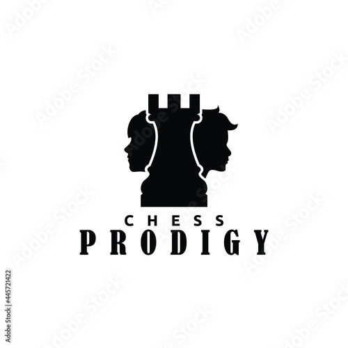 chess prodigy rook with girl and boy silhouette  logo design vector illustration