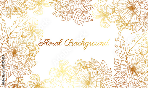 beautiful decorative hand drawn wedding golden floral background