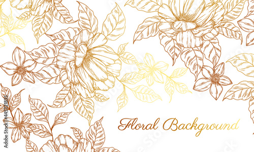 Fototapeta Naklejka Na Ścianę i Meble -  beautiful decorative hand drawn wedding golden floral background