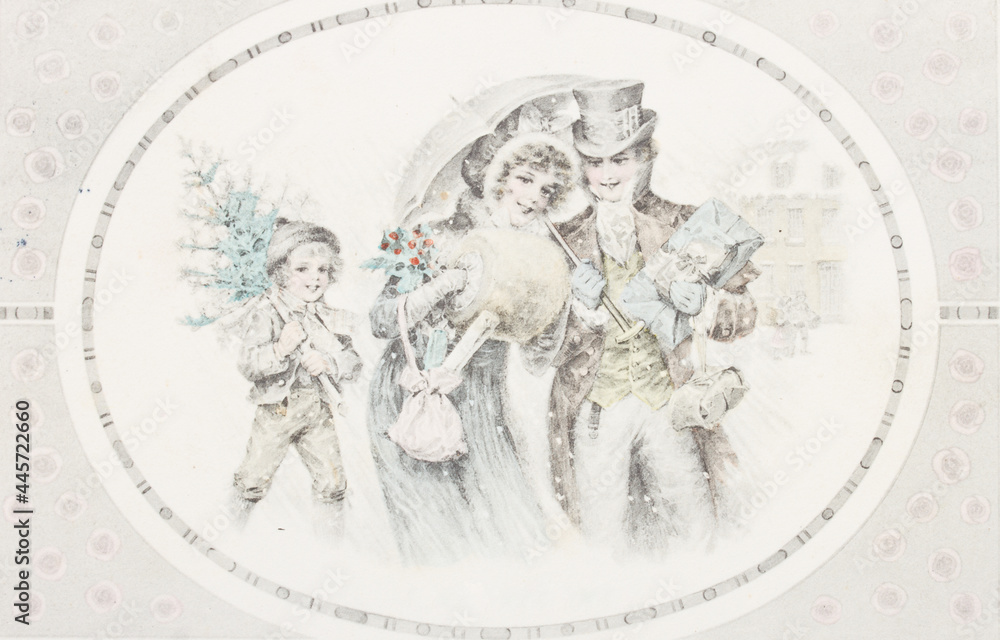 christmas scene with lady and gentelman