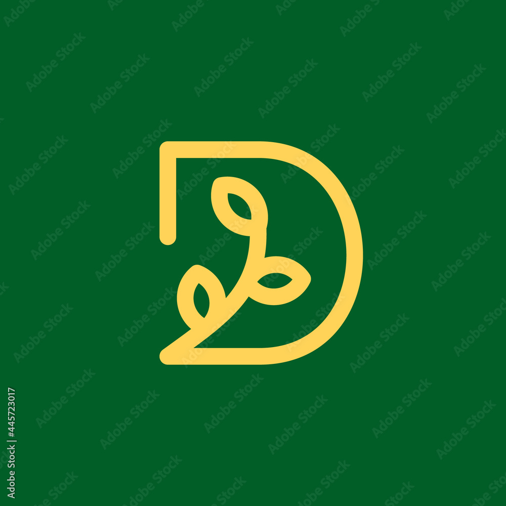 Combination Logo design Initial Letter D and leaves with line art style Combination Logo design Initial Letter D and leaves with line art style