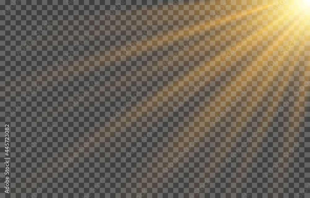 Vettoriale Stock Spotlight sunlight isolated on transparent background.  Yellow sun rays and glow. Glowing light burst. Flare effect decoration with  ray sparkles. Horizontal stellar rays and searchlight. Vector | Adobe Stock