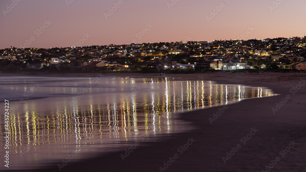 A view of Jeffreys Bay, South Africa at dusk