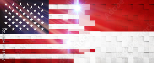 Creative Flags Design of (United States and Indonesia) flags banner, 3D illustration.